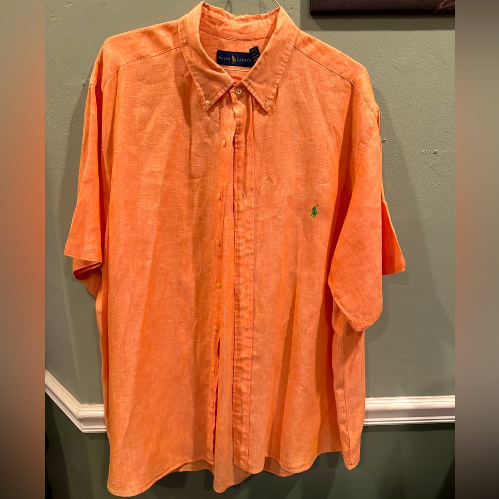 2XB orange linen Ralph Lauren short sleeved shirt